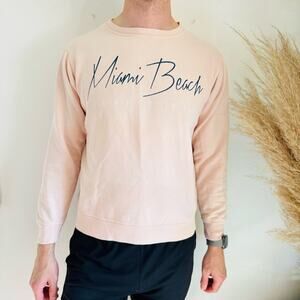 MENS MIAMI BEACH Soft Pink Navy Blue White Surf Pullover Sweater Sweatshirt S